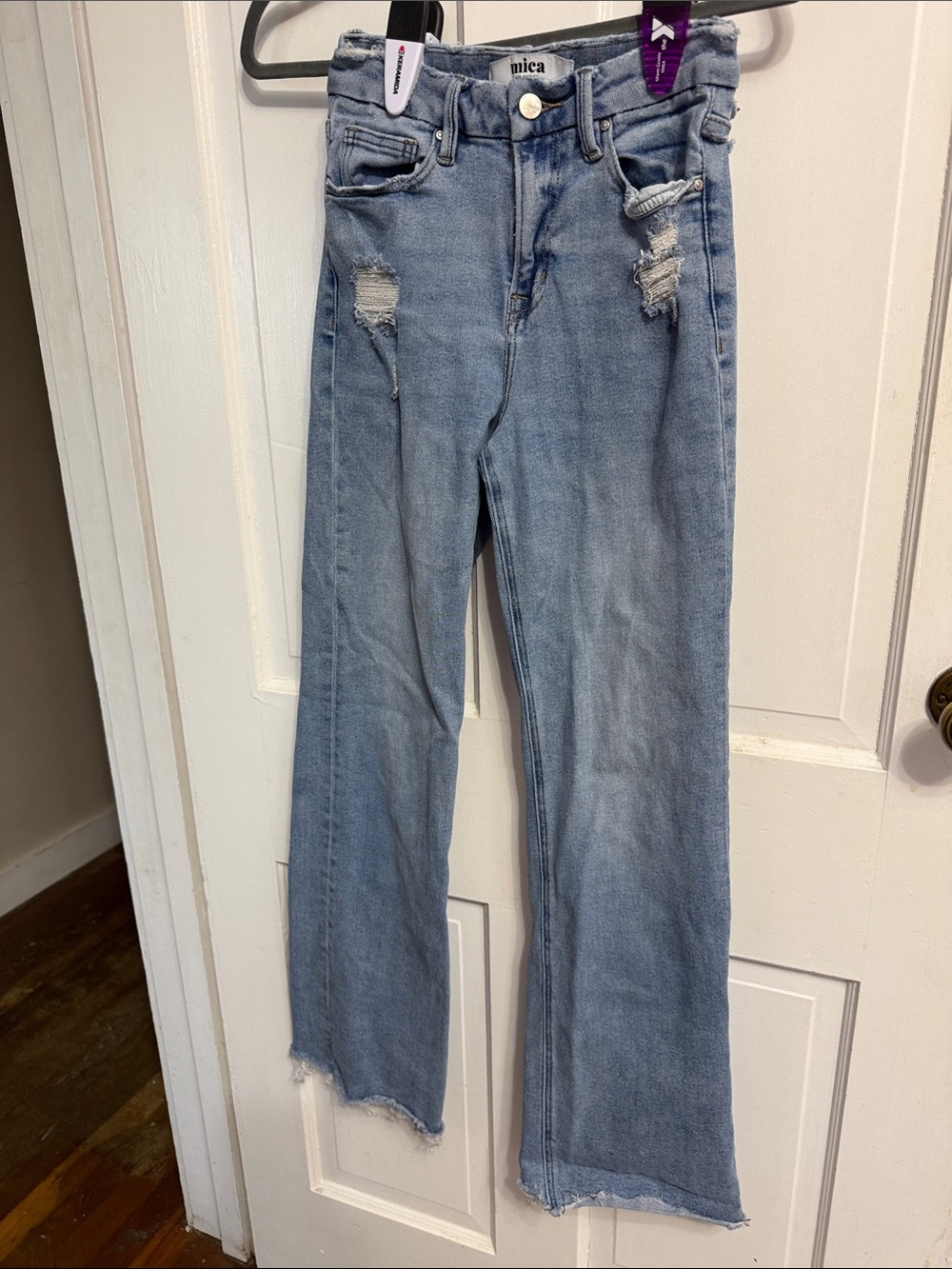 Mica Light Wash Distressed Wide-Leg Jeans